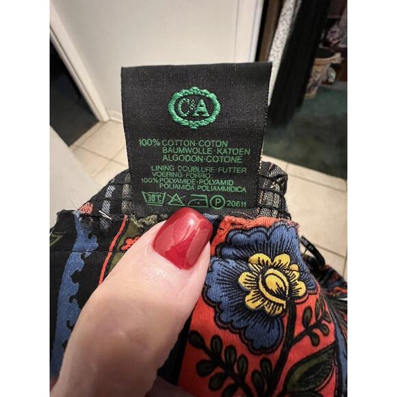 Original Alpen Trachten Black Green Red Floral Striped Dirndl Skirt Lace Trim 46 - Picture 7 of 8